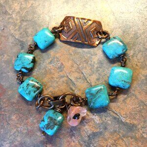 Vintage Southwestern Style Faux Copper & Turquoise Bracelet